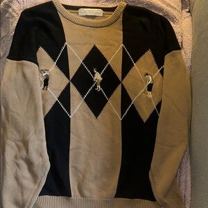 John Ashford Black and Tan Argyle Crewneck Sweater